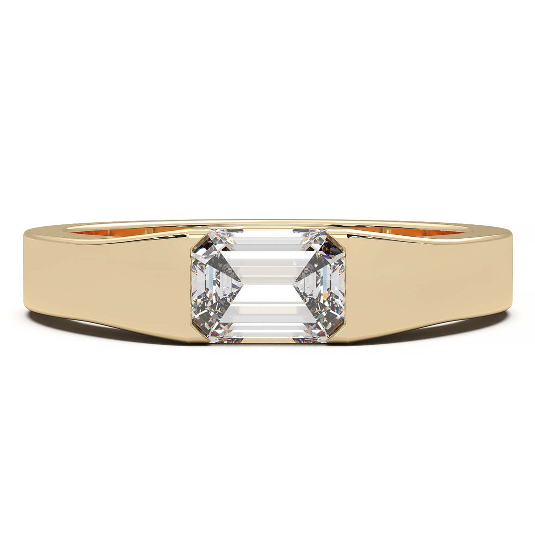 Modern Minimalist 0.5 Carat Emerald-Cut Lab-Grown Diamond Bezel Engagement Ring in Lustrous Gold