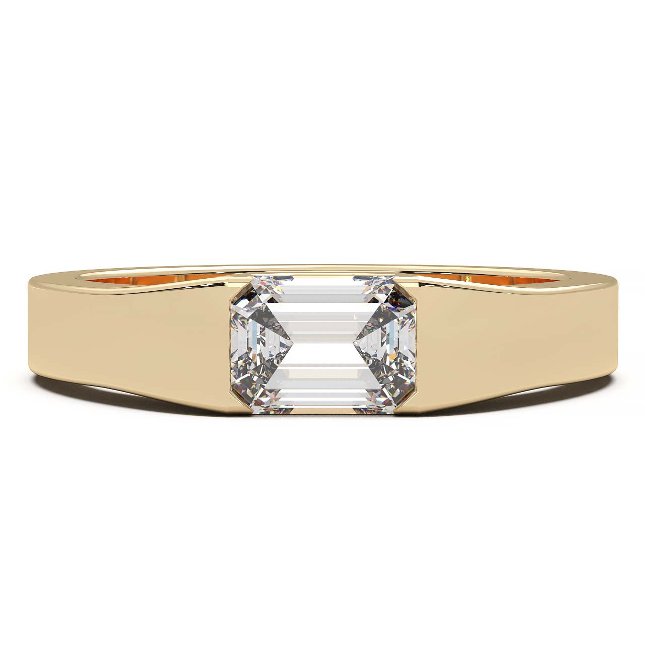 Modern Minimalist 0.5 Carat Emerald-Cut Lab-Grown Diamond Bezel Engagement Ring in Lustrous Gold