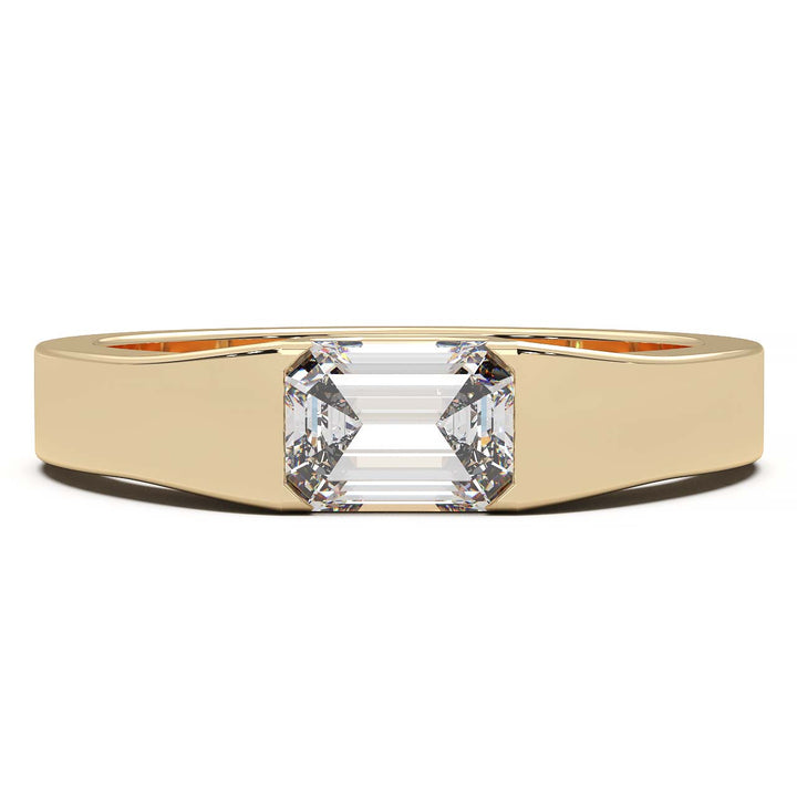 Modern Minimalist 0.5 Carat Emerald-Cut Lab-Grown Diamond Bezel Engagement Ring in Lustrous Gold