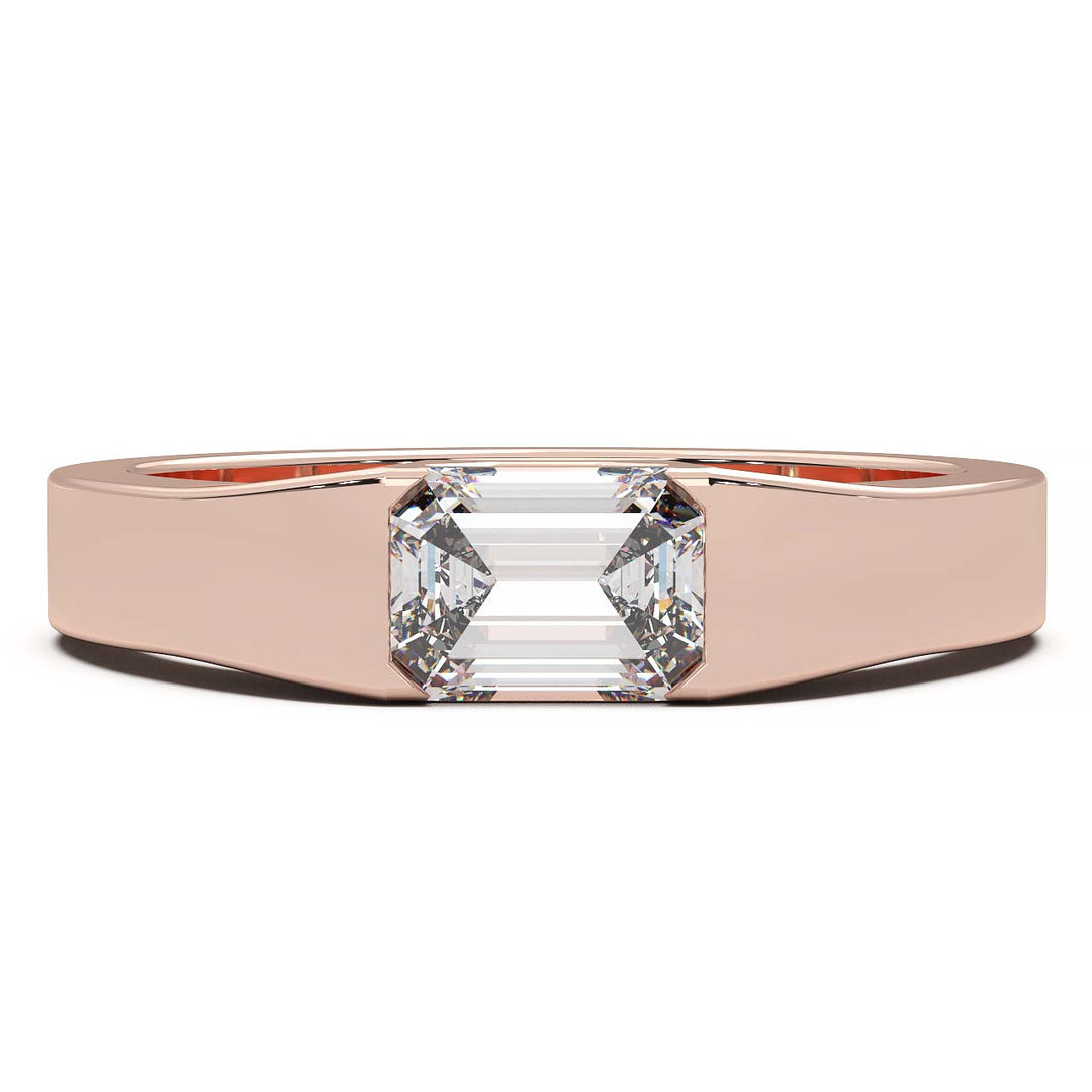 Modern Minimalist 0.5 Carat Emerald-Cut Lab-Grown Diamond Bezel Engagement Ring in Lustrous Gold