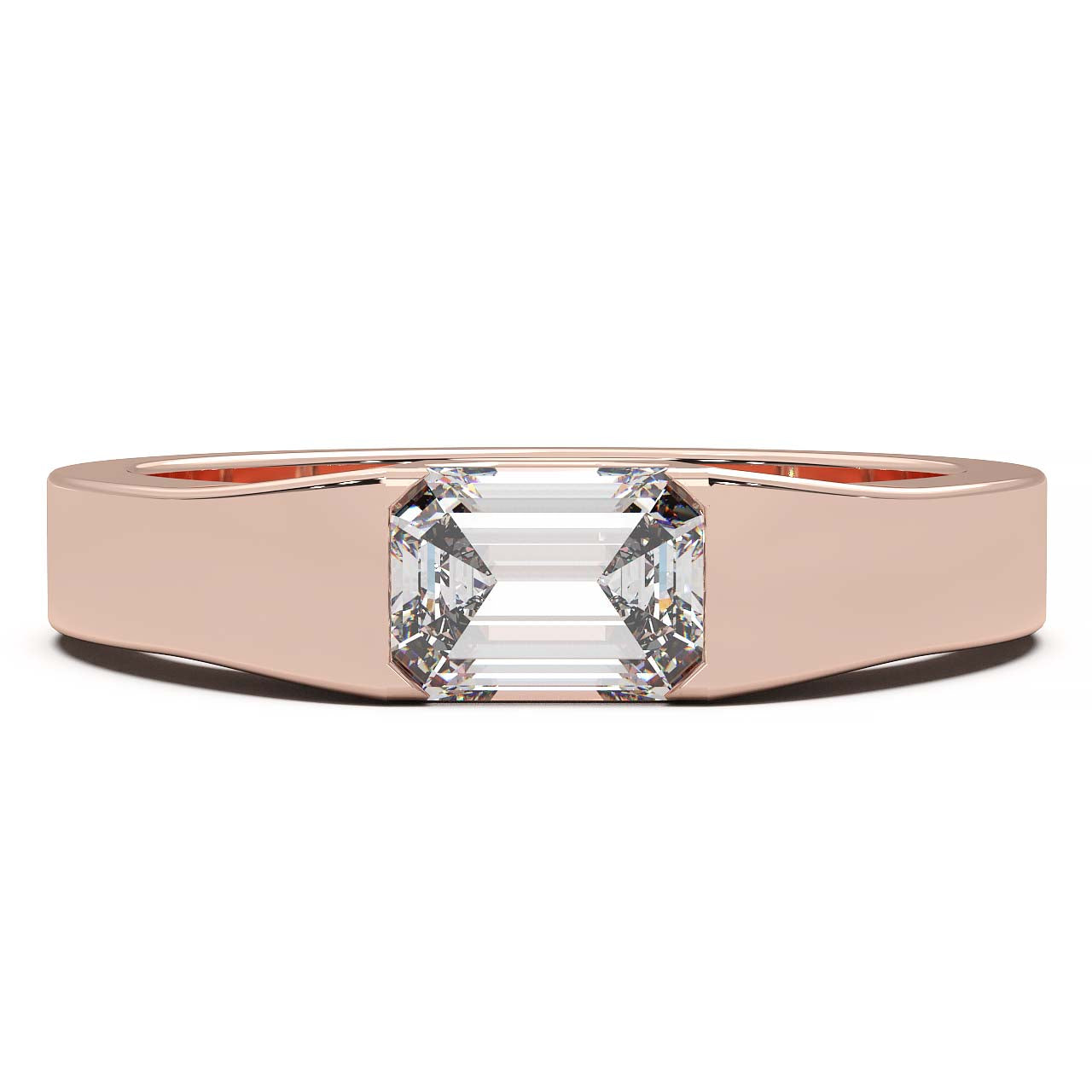 Modern Minimalist 0.5 Carat Emerald-Cut Lab-Grown Diamond Bezel Engagement Ring in Lustrous Gold