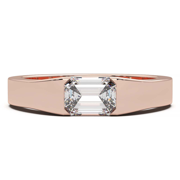 Modern Minimalist 0.5 Carat Emerald-Cut Lab-Grown Diamond Bezel Engagement Ring in Lustrous Gold