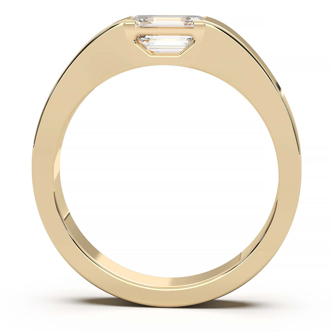 Modern Minimalist 0.5 Carat Emerald-Cut Lab-Grown Diamond Bezel Engagement Ring in Lustrous Gold