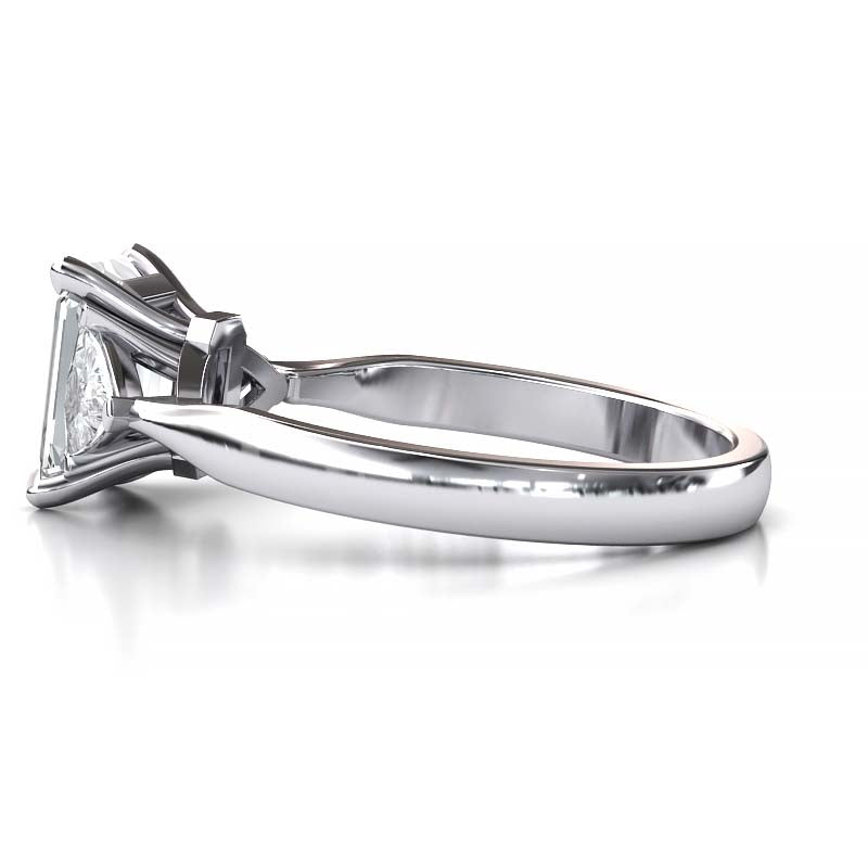 Exquisite 8x6mm Emerald-Cut Moissanite Three-Stone Ring with Tapered Band and Trapezoid Side Stones