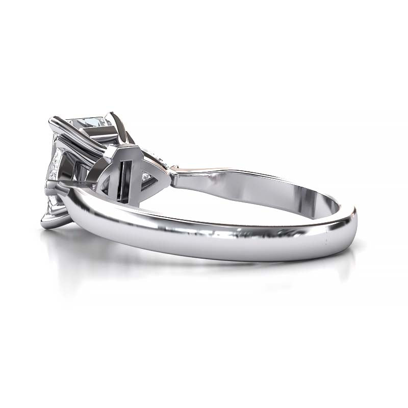 Exquisite 8x6mm Emerald-Cut Moissanite Three-Stone Ring with Tapered Band and Trapezoid Side Stones