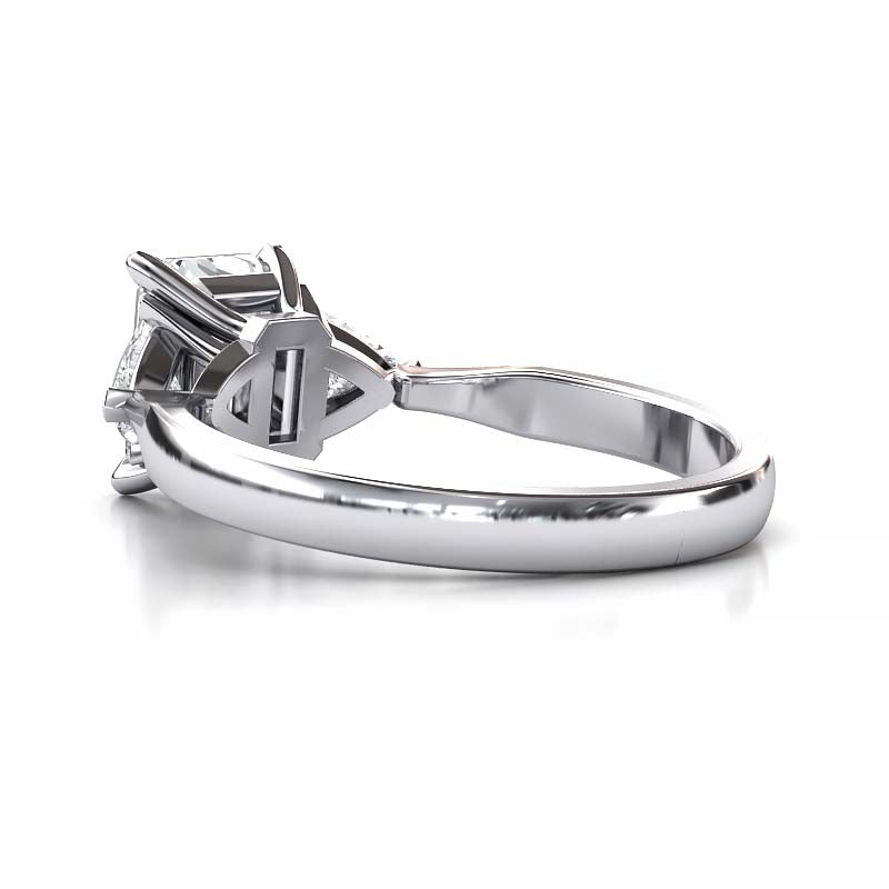 Exquisite 8x6mm Emerald-Cut Moissanite Three-Stone Ring with Tapered Band and Trapezoid Side Stones