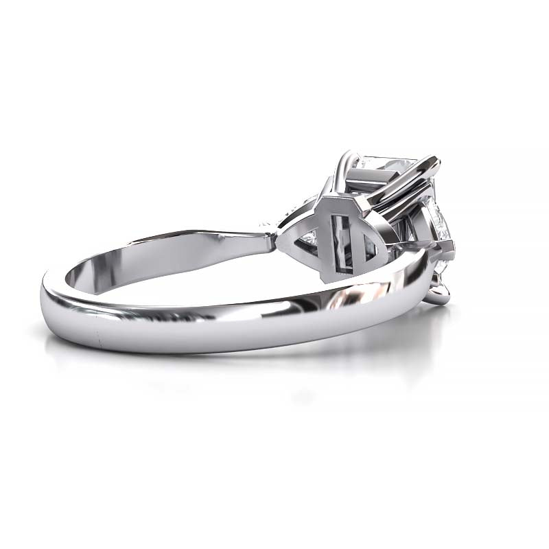 Exquisite 8x6mm Emerald-Cut Moissanite Three-Stone Ring with Tapered Band and Trapezoid Side Stones