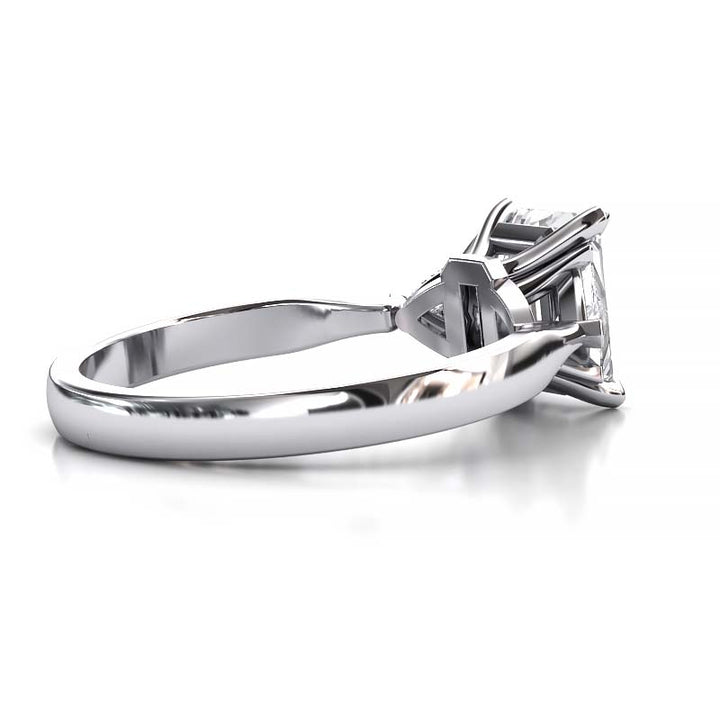 Exquisite 8x6mm Emerald-Cut Moissanite Three-Stone Ring with Tapered Band and Trapezoid Side Stones