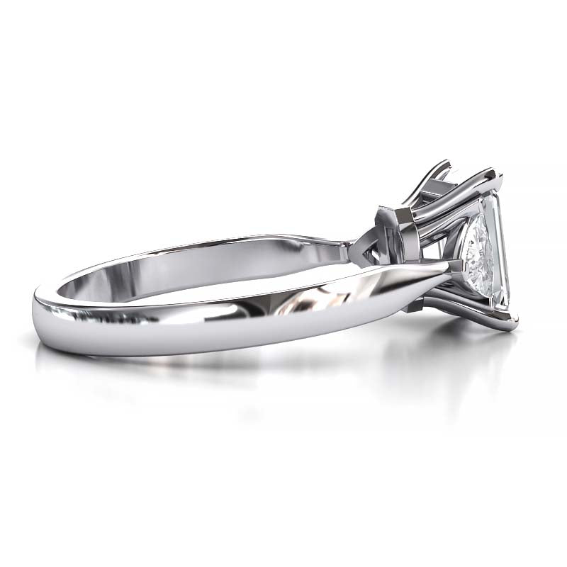 Exquisite 8x6mm Emerald-Cut Moissanite Three-Stone Ring with Tapered Band and Trapezoid Side Stones