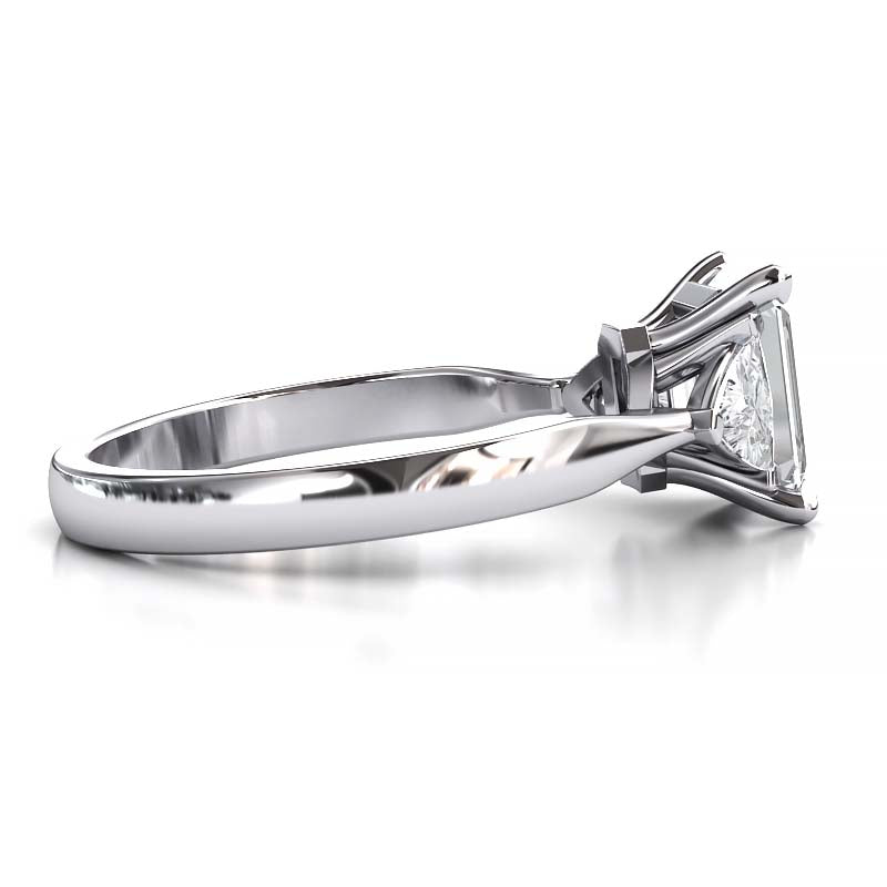 Exquisite 8x6mm Emerald-Cut Moissanite Three-Stone Ring with Tapered Band and Trapezoid Side Stones