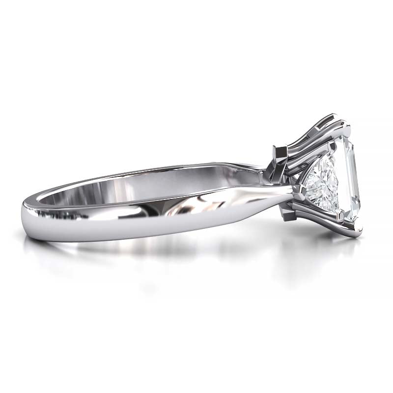 Exquisite 8x6mm Emerald-Cut Moissanite Three-Stone Ring with Tapered Band and Trapezoid Side Stones