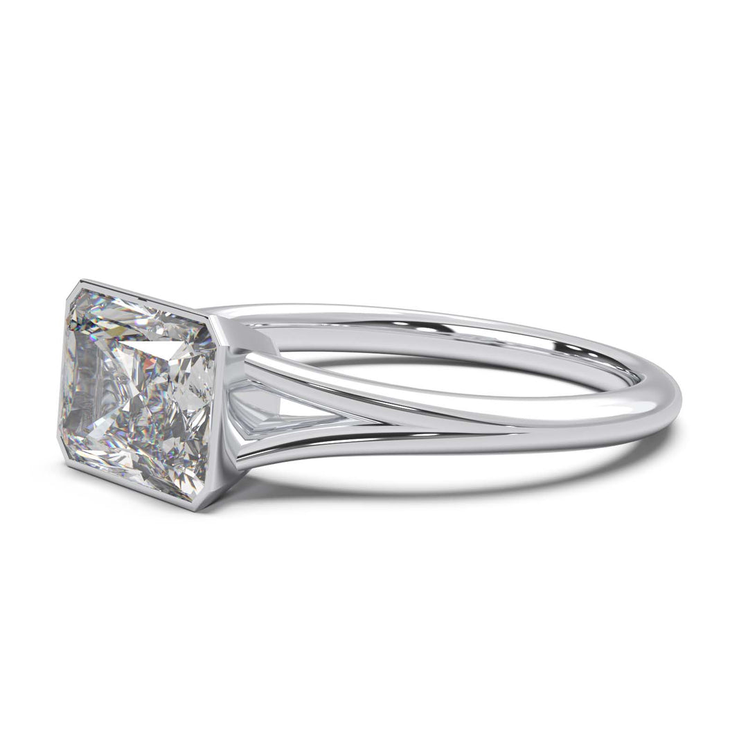Sophisticated 1.90 Carat Radiant Cut Lab-Grown Diamond Bezel Engagement Ring with Elegant Split Shank Design