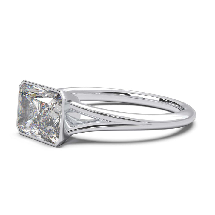 Sophisticated 1.90 Carat Radiant Cut Lab-Grown Diamond Bezel Engagement Ring with Elegant Split Shank Design