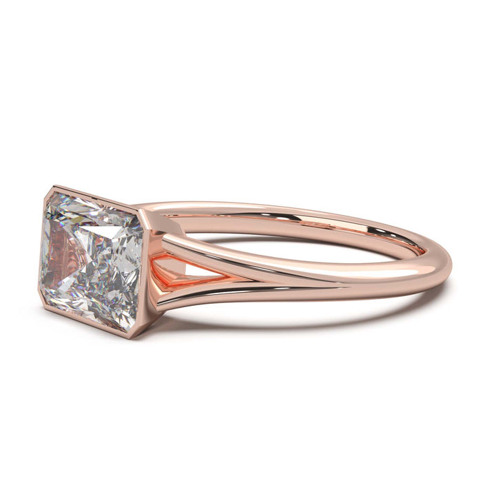Sophisticated 1.90 Carat Radiant Cut Lab-Grown Diamond Bezel Engagement Ring with Elegant Split Shank Design