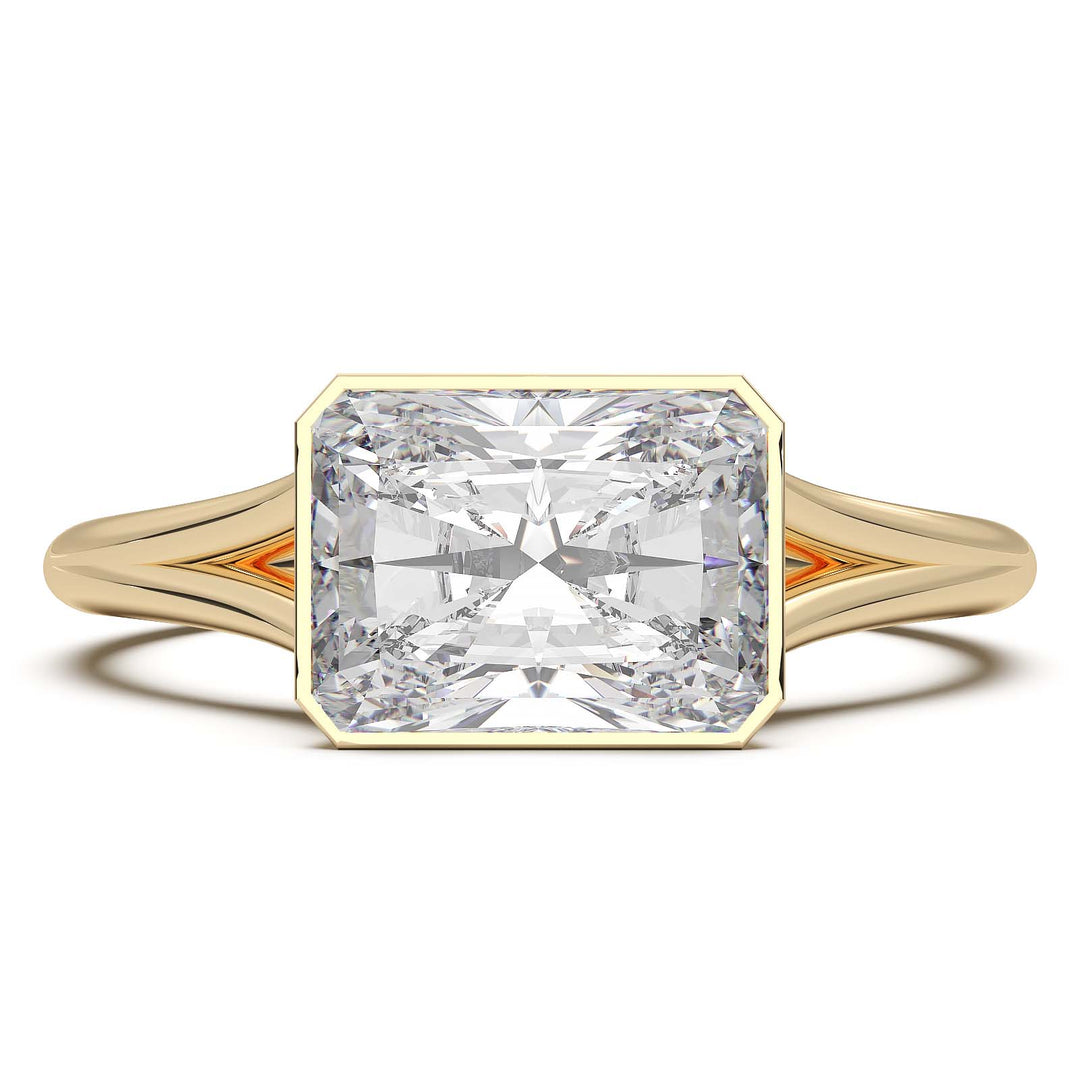 Sophisticated 1.90 Carat Radiant Cut Lab-Grown Diamond Bezel Engagement Ring with Elegant Split Shank Design