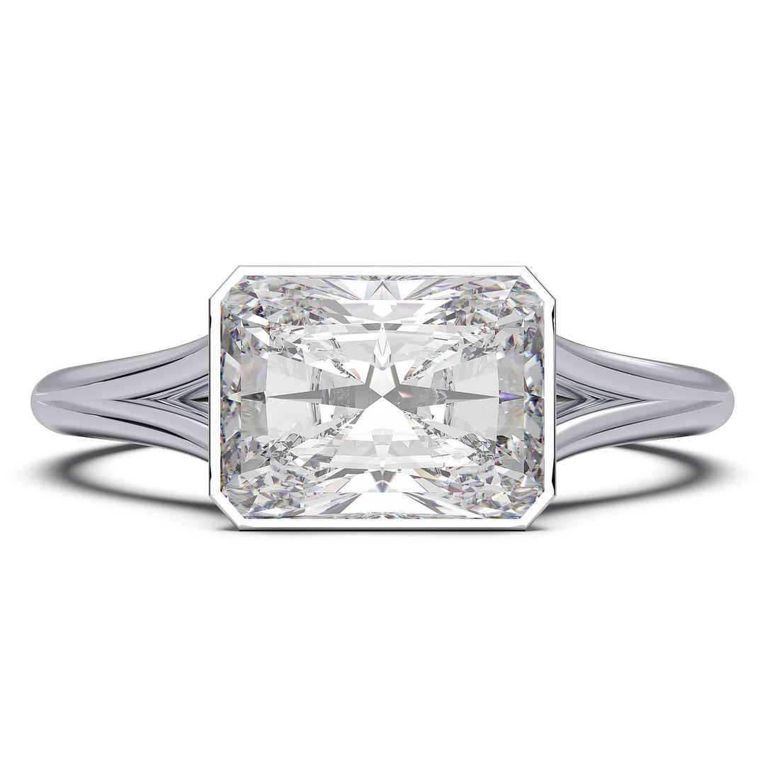 Sophisticated 1.90 Carat Radiant Cut Lab-Grown Diamond Bezel Engagement Ring with Elegant Split Shank Design