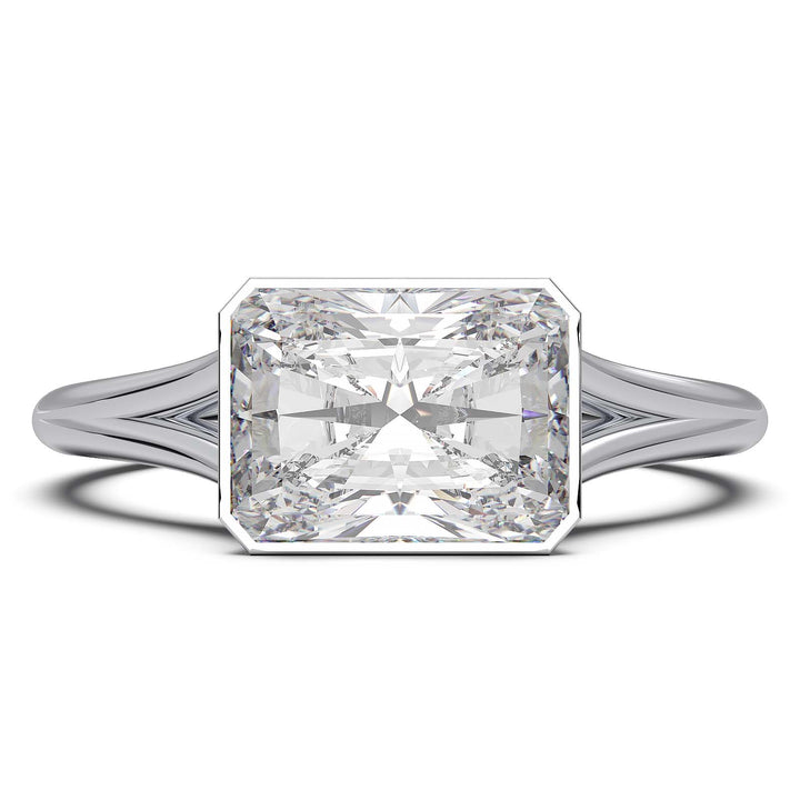 Sophisticated 1.90 Carat Radiant Cut Lab-Grown Diamond Bezel Engagement Ring with Elegant Split Shank Design