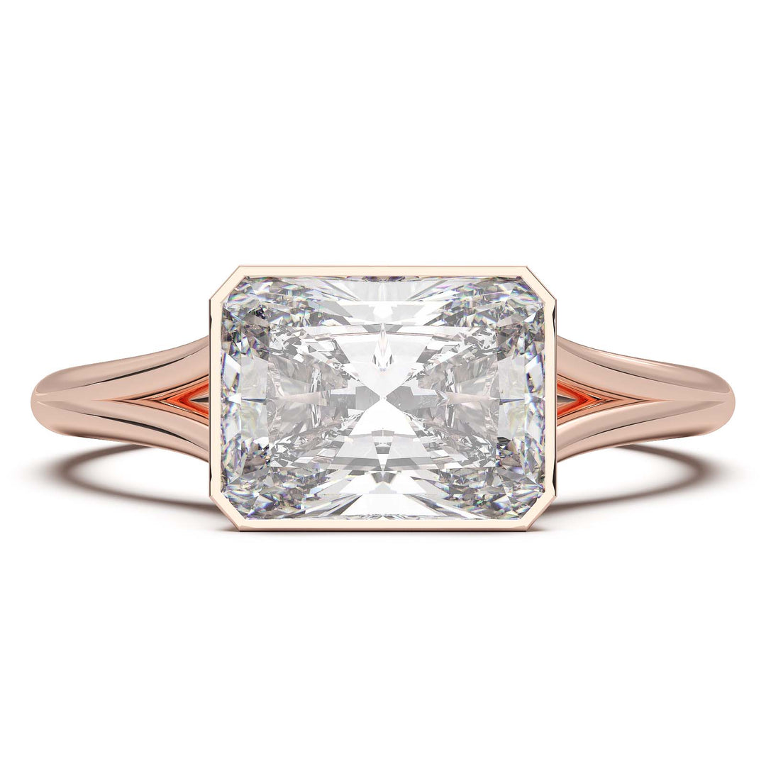 Sophisticated 1.90 Carat Radiant Cut Lab-Grown Diamond Bezel Engagement Ring with Elegant Split Shank Design