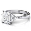 Exquisite 8x6mm Emerald-Cut Moissanite Three-Stone Ring with Tapered Band and Trapezoid Side Stones