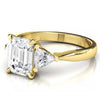 Exquisite 8x6mm Emerald-Cut Moissanite Three-Stone Ring with Tapered Band and Trapezoid Side Stones