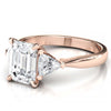 Exquisite 8x6mm Emerald-Cut Moissanite Three-Stone Ring with Tapered Band and Trapezoid Side Stones