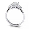 Exquisite 8x6mm Emerald-Cut Moissanite Three-Stone Ring with Tapered Band and Trapezoid Side Stones