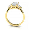 Exquisite 8x6mm Emerald-Cut Moissanite Three-Stone Ring with Tapered Band and Trapezoid Side Stones
