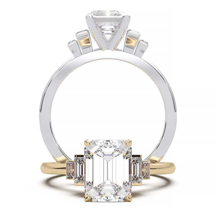 Exquisite 2.2ct Emerald-Cut Lab-Grown Yellow Diamond Engagement Ring with Flanking Baguettes Set in Lustrous Yellow Gold