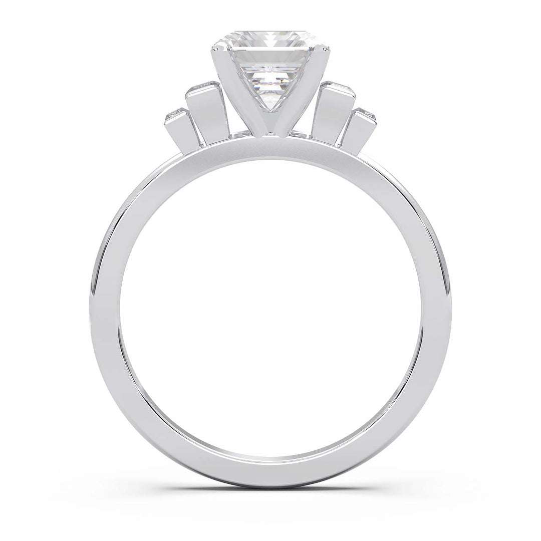 Exquisite 2.2ct Emerald-Cut Lab-Grown Yellow Diamond Engagement Ring with Flanking Baguettes Set in Lustrous Yellow Gold