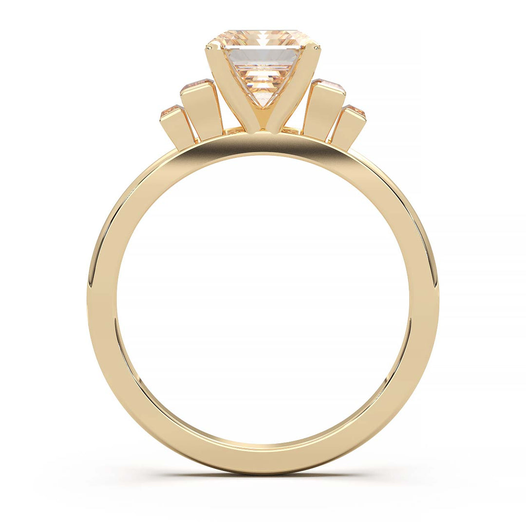 Exquisite 2.2ct Emerald-Cut Lab-Grown Yellow Diamond Engagement Ring with Flanking Baguettes Set in Lustrous Yellow Gold