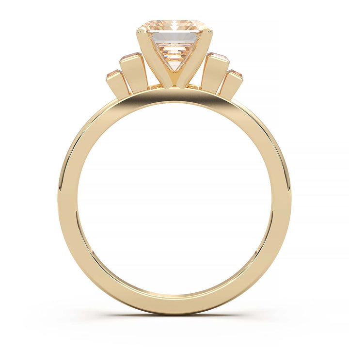 Exquisite 2.2ct Emerald-Cut Lab-Grown Yellow Diamond Engagement Ring with Flanking Baguettes Set in Lustrous Yellow Gold