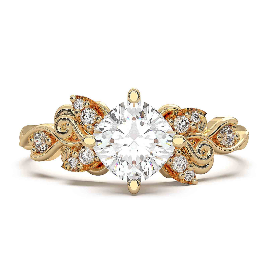 Floral Design Princess Cut Diamond Engagement Ring