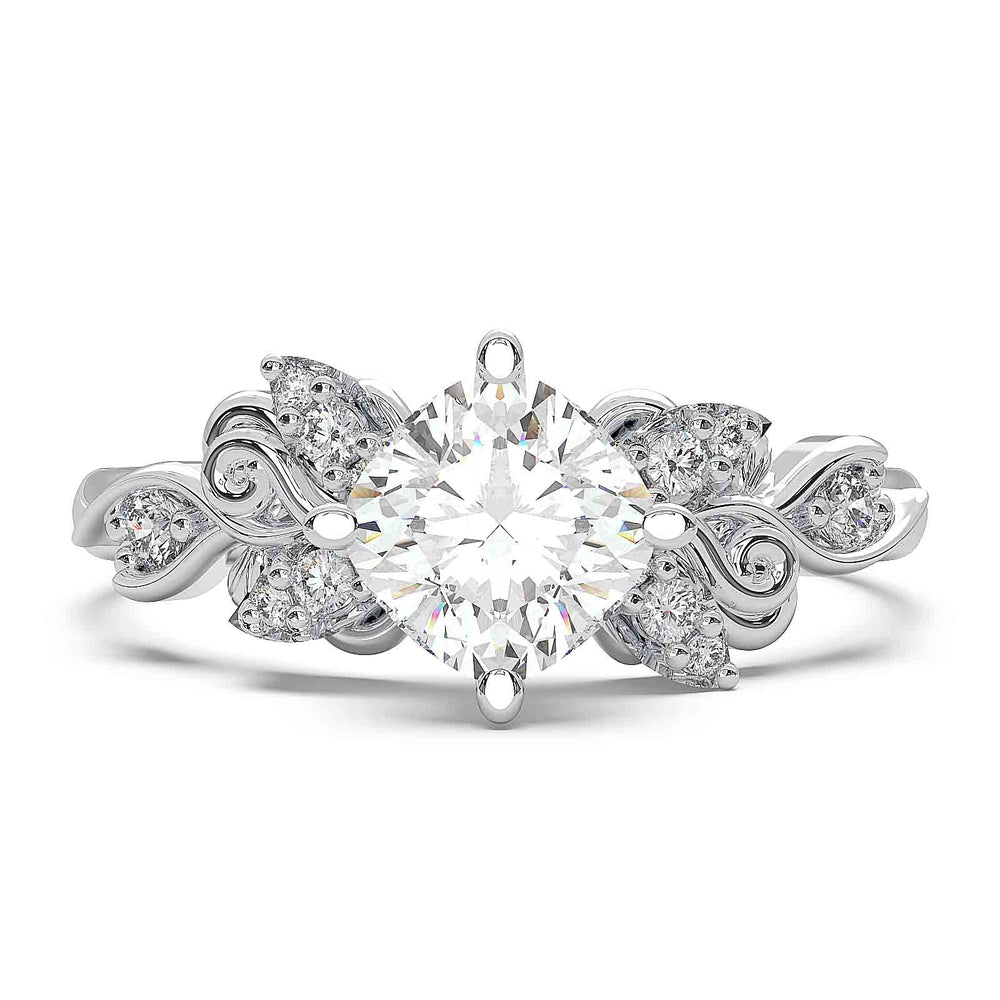 Floral Design Princess Cut Diamond Engagement Ring