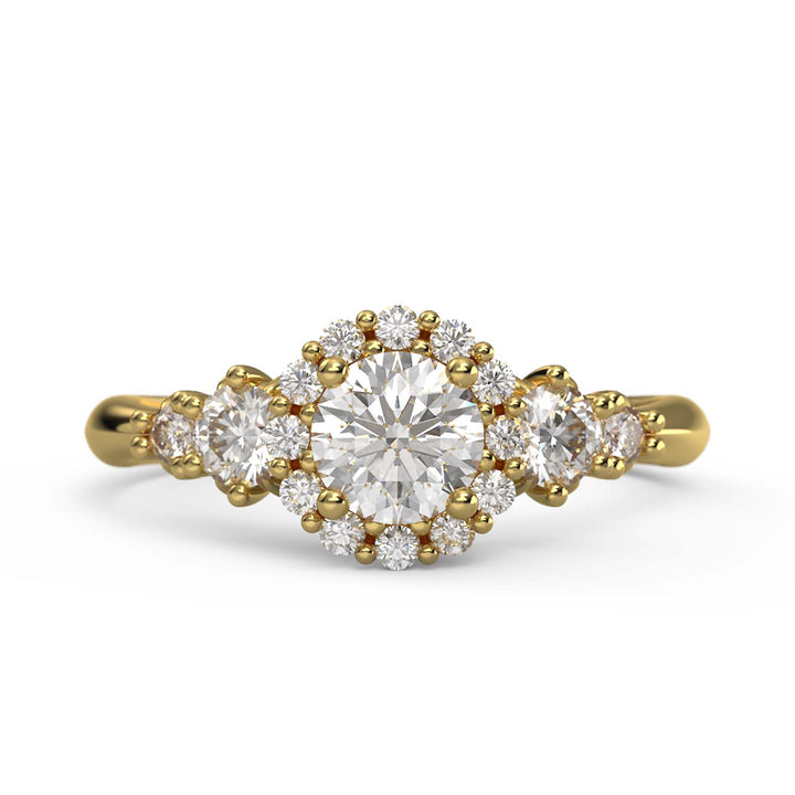 Elegant Five-Stone Round Moissanite Harmony Engagement Ring in Mixed Metal Setting