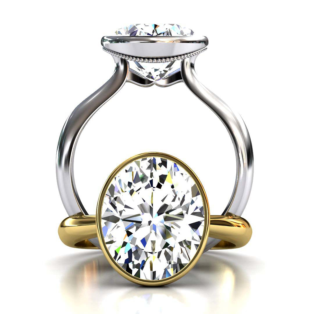Carat Oval Lab-Grown Diamond Bezel Cathedral Ring Classic