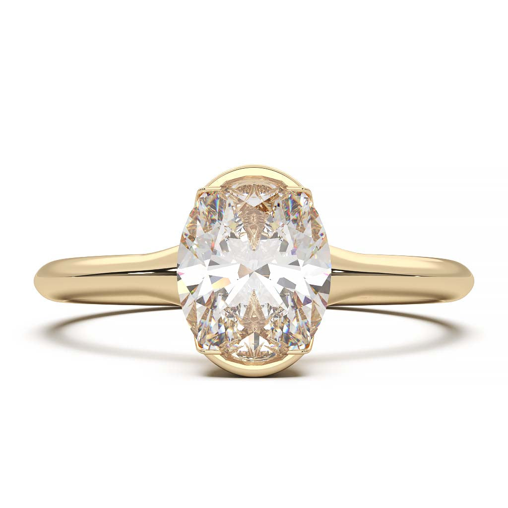 Exquisite Modern Elegance 1.25 CT Oval Lab-Grown Diamond Half Bezel Engagement Ring in Lustrous Gold