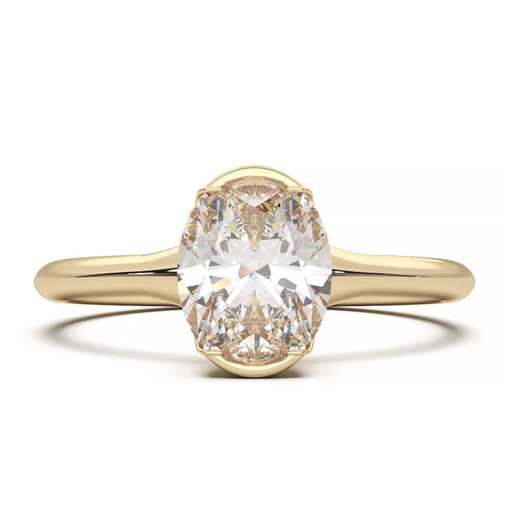 Exquisite Modern Elegance 1.25 CT Oval Lab-Grown Diamond Half Bezel Engagement Ring in Lustrous Gold