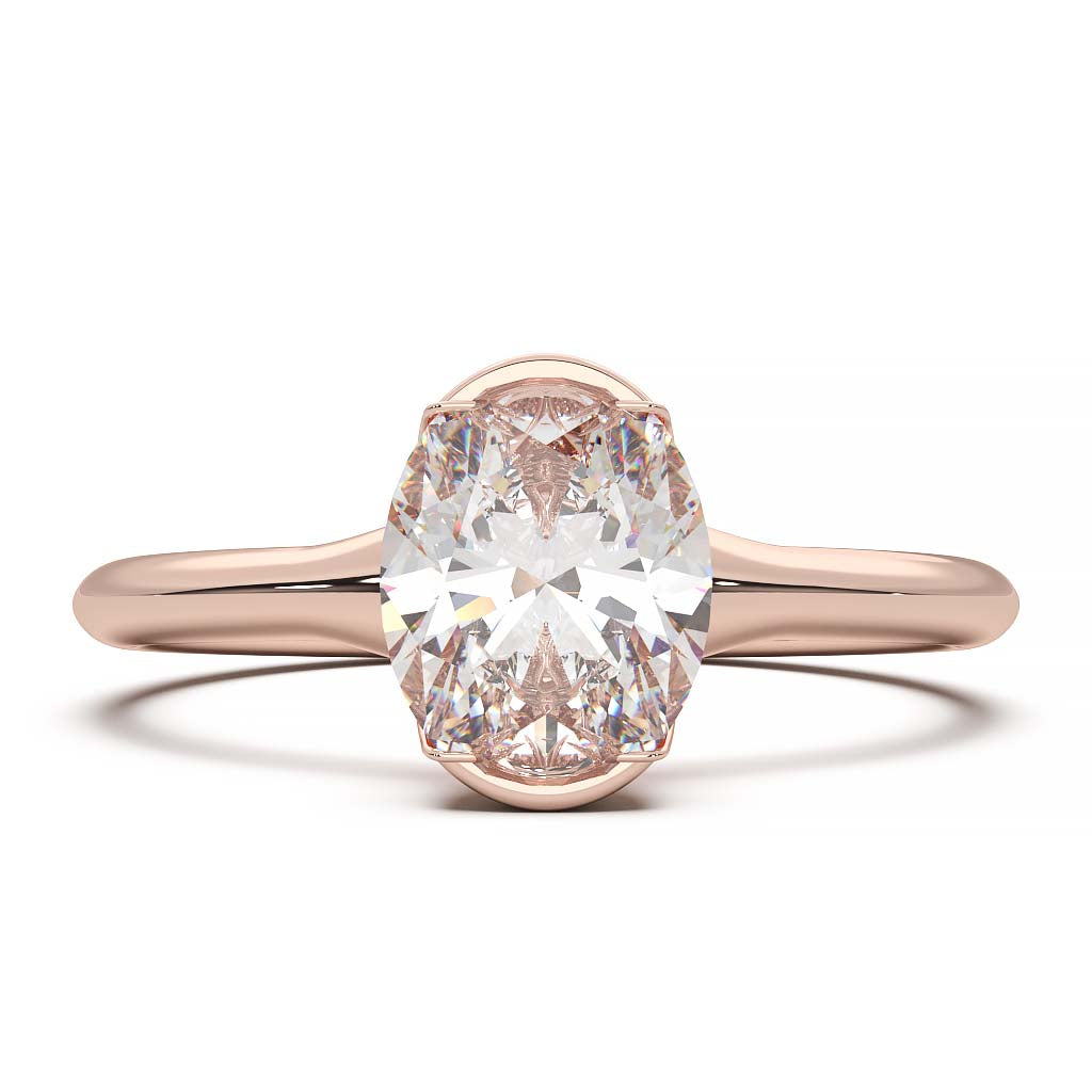 Exquisite Modern Elegance 1.25 CT Oval Lab-Grown Diamond Half Bezel Engagement Ring in Lustrous Gold