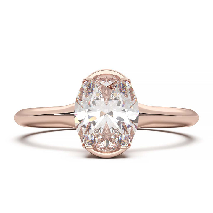 Exquisite Modern Elegance 1.25 CT Oval Lab-Grown Diamond Half Bezel Engagement Ring in Lustrous Gold