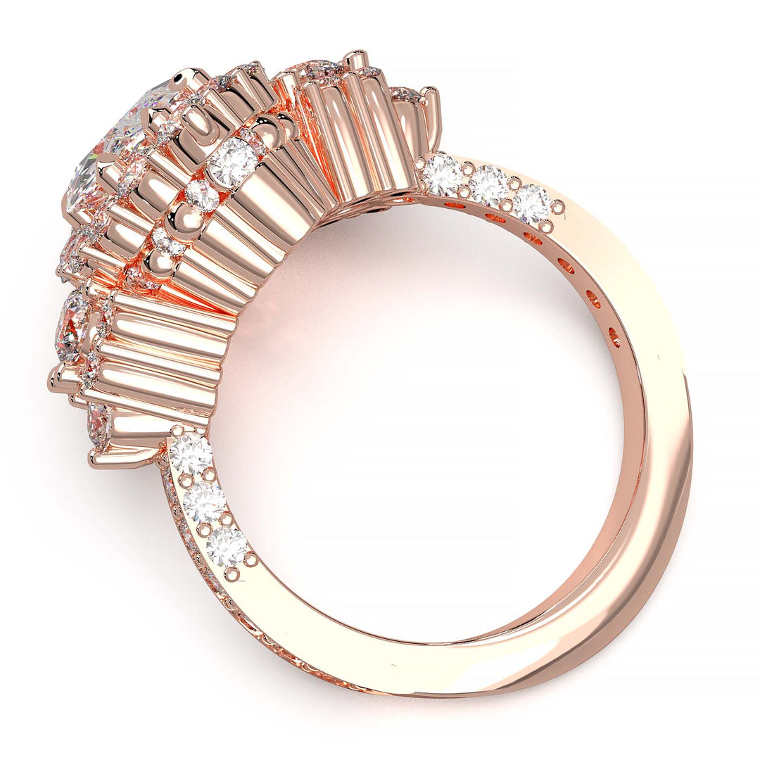 Majestic 1.30 CT Oval-Cut Lab-Grown Diamond Engagement Ring Encircled by a Sparkling Halo and Adorned with an Under-gallery of Pave Diamonds in a Yellow Gold Setting