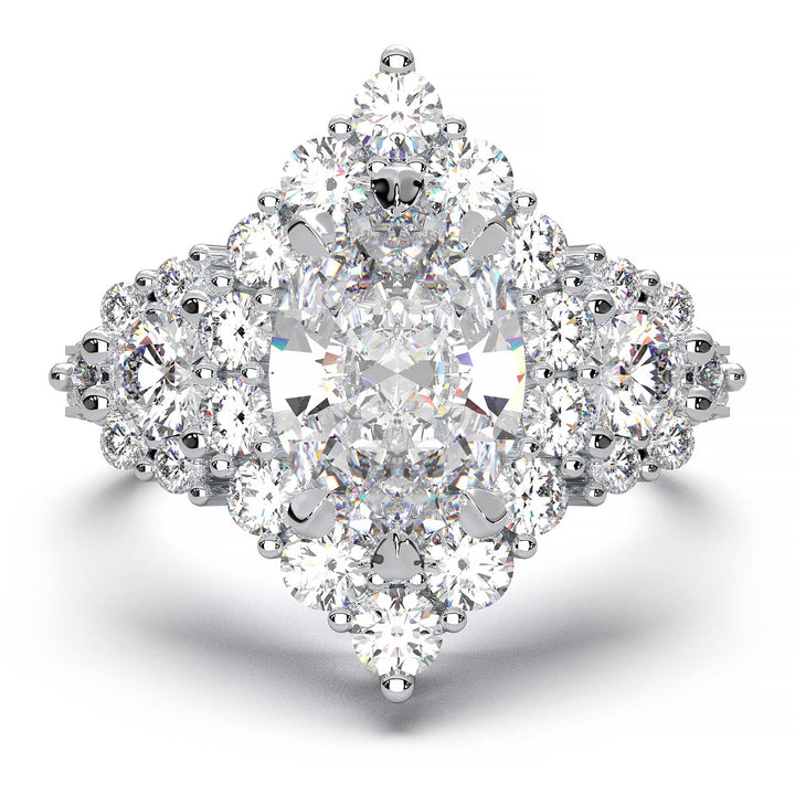 Majestic 1.30 CT Oval-Cut Lab-Grown Diamond Engagement Ring Encircled by a Sparkling Halo and Adorned with an Under-gallery of Pave Diamonds in a Yellow Gold Setting