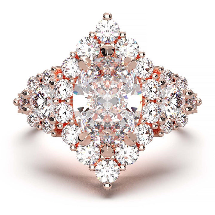 Majestic 1.30 CT Oval-Cut Lab-Grown Diamond Engagement Ring Encircled by a Sparkling Halo and Adorned with an Under-gallery of Pave Diamonds in a Yellow Gold Setting