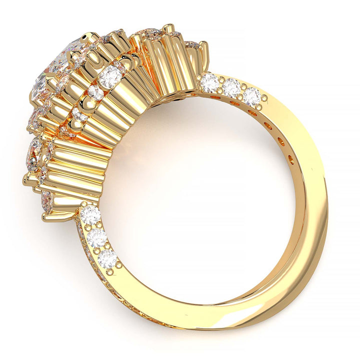 Majestic 1.30 CT Oval-Cut Lab-Grown Diamond Engagement Ring Encircled by a Sparkling Halo and Adorned with an Under-gallery of Pave Diamonds in a Yellow Gold Setting