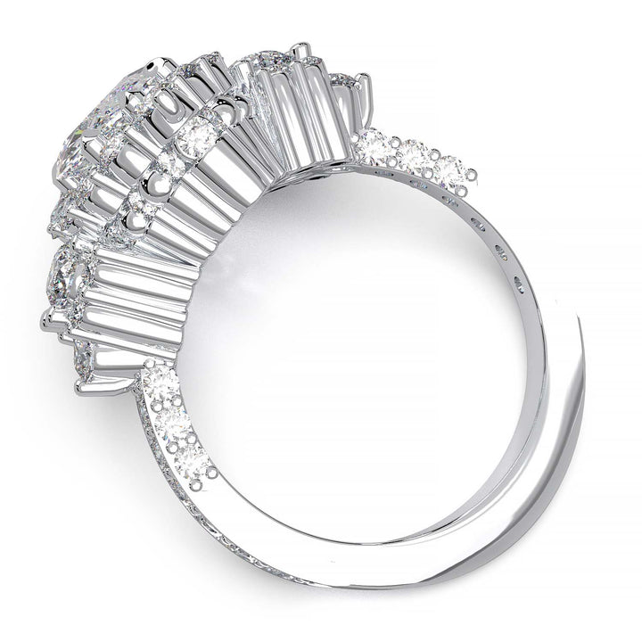 Majestic 1.30 CT Oval-Cut Lab-Grown Diamond Engagement Ring Encircled by a Sparkling Halo and Adorned with an Under-gallery of Pave Diamonds in a Yellow Gold Setting