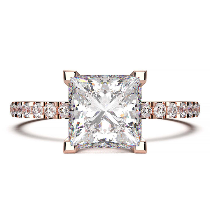 1.25 Carat Princess Cut Lab-Grown Diamond Pave Engagement Ring