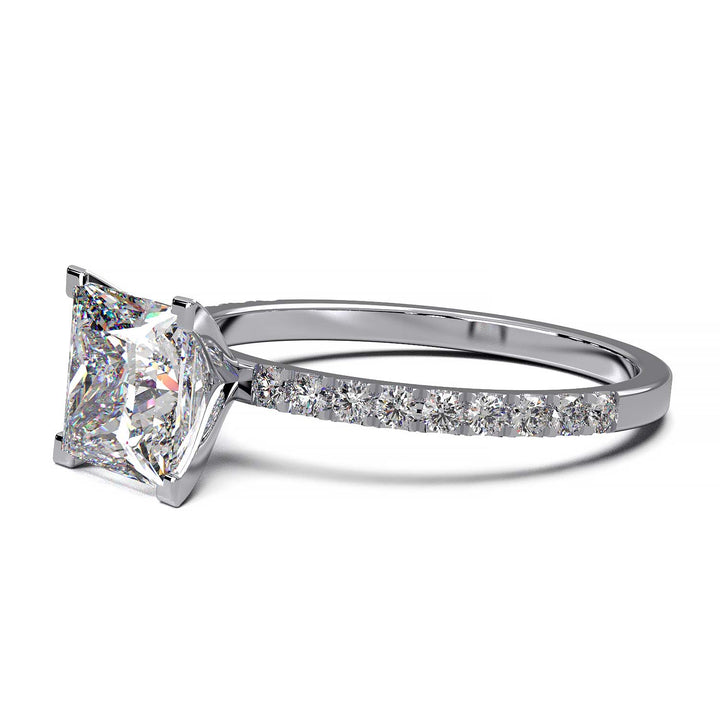 1.25 Carat Princess Cut Lab-Grown Diamond Pave Engagement Ring