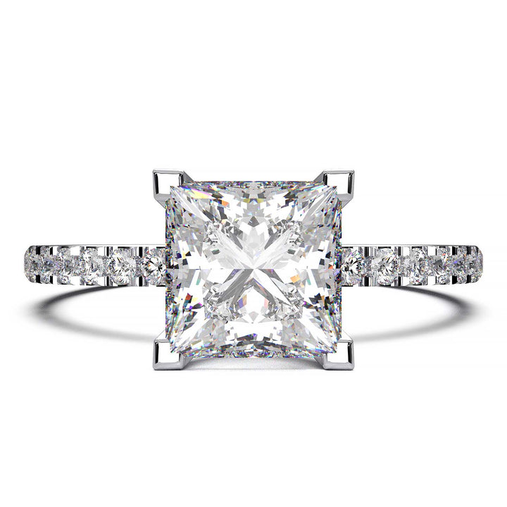 1.25 Carat Princess Cut Lab-Grown Diamond Pave Engagement Ring