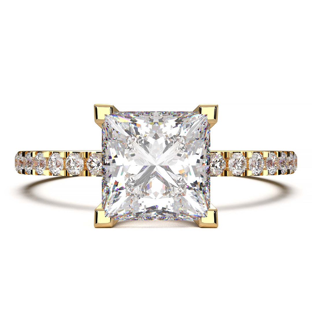 1.25 Carat Princess Cut Lab-Grown Diamond Pave Engagement Ring