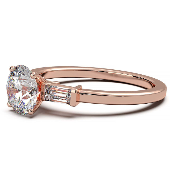 Elegant Round Diamond and Baguette Engagement Ring in Platinum or Gold