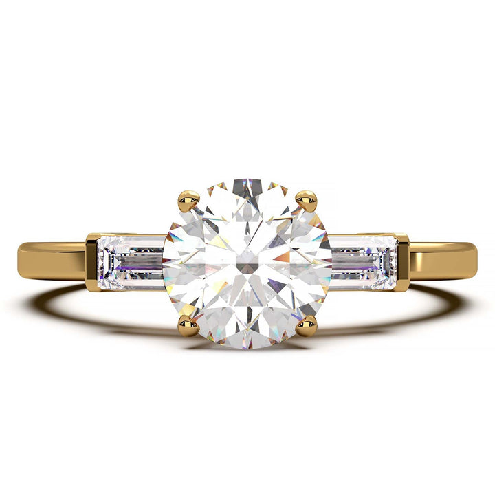 Elegant Round Diamond and Baguette Engagement Ring in Platinum or Gold